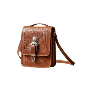 Force Ten Classic Authentic Handmade Tooled Leather Purse - Silver Buckle